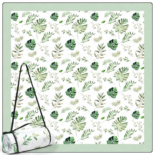 DEWUR Picnic Blankets 79"x79" Extra Large Outdoor Blanket Beach Blanket Waterproof SandProof Picnic Mat Washable Foldable Portable for Grass Lawn Beach Camping (Green with Leaves) - color: Green With Leaves