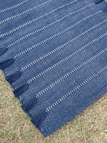 Jaipur art & Rugs Organic Cotton Yoga Mat - Eco-Friendly Hand-Woven Rug - Non Slip & Thick (24”x72”x5mm) for Everyday Fitness at Home - Comfortable Extra-Long - color: Navy Blue