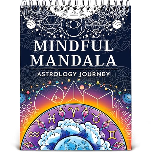 Mandala Coloring Book for Adults, 50 Unique Zodiac Designs, Spiral Bound | Adult Coloring Book for Women & Men, Zodiac & Astrology Mandalas, Single-Sided 180gsm Thick Paper, Celestial Designs - color: Mindful Mandala - Astrology