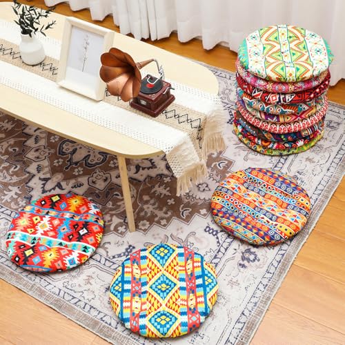 Nuogo 12 Pcs Bohemian Floor Cushions Bulk 15 Inch Boho Floor Sitting Meditation Pillows Yoga Mandala Meditation Pouf for Living Room Balcony Office Tatami(Round) - color: Round