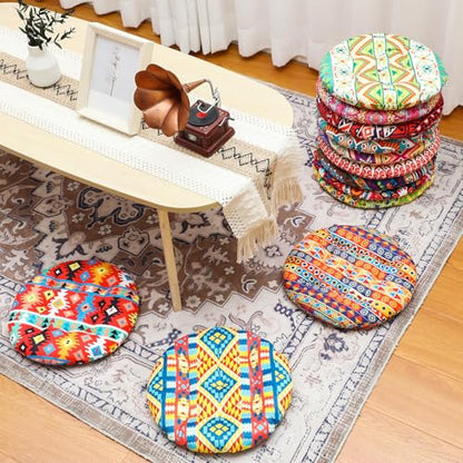 Nuogo 12 Pcs Bohemian Floor Cushions Bulk 15 Inch Boho Floor Sitting Meditation Pillows Yoga Mandala Meditation Pouf for Living Room Balcony Office Tatami(Round) - color: Round