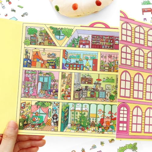 2PCS Foldable 3D Sticker Scene Book for Adults & Teens, DIY Isometric House Scenes, Large Build-Your-Own Room Sticker Set, Relaxing Sticker Therapy Art Kit - style: Budapest Hotel