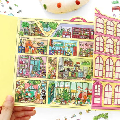 2PCS Foldable 3D Sticker Scene Book for Adults & Teens, DIY Isometric House Scenes, Large Build-Your-Own Room Sticker Set, Relaxing Sticker Therapy Art Kit - style: Budapest Hotel