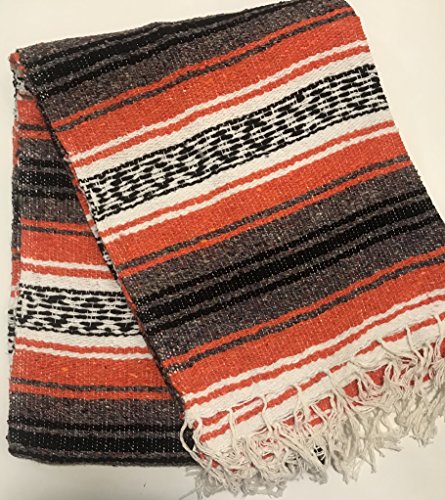 Mexican Falsa Blanket Authentic 52" X 72" Pick Your Own Color (Orange/Grey/Black) - color: Orange/Grey/Black