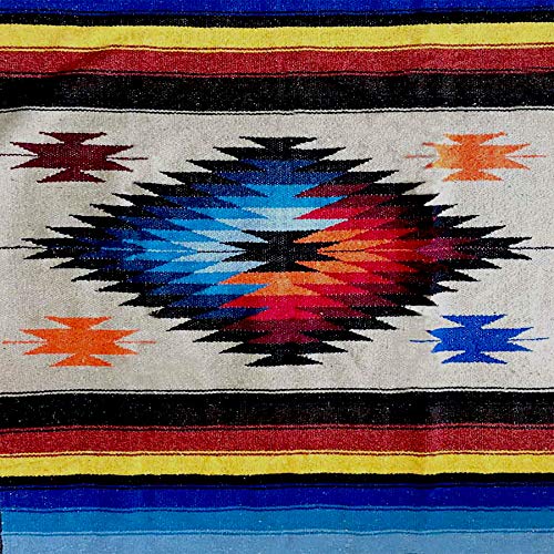 Open Road Goods Aztec Navajo Style Blanket, Throw, or Yoga Bolster - Handwoven Mexican Diamond Blanket (Multi Tan) - color: Multi Tan