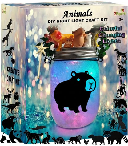 2Pepers DIY Animals Lantern Night Light Arts and Crafts for Kids Ages 3-12, Best Animal Gift for Boys & Girls, Make Your Own Birthday Present Toy Project - color: Turquoise- Animals