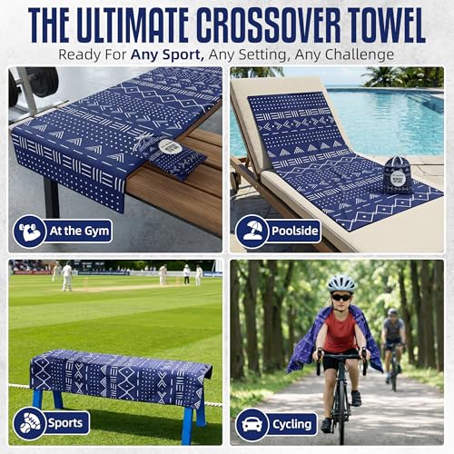 CHEEKY WINX Microfiber Gym Towel – Highly Absorbent Microfiber Sweat Towel, Quick-Dry Lightweight Design, Odour-Resistant Fabric, Matching Carry Bag, Aztech Blue, Regular (90 x 50 cm) - color: Aztec Blue, size: Regular