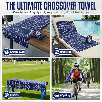CHEEKY WINX Microfiber Gym Towel – Highly Absorbent Microfiber Sweat Towel, Quick-Dry Lightweight Design, Odour-Resistant Fabric, Matching Carry Bag, Aztech Blue, Regular (90 x 50 cm) - color: Aztec Blue, size: Regular