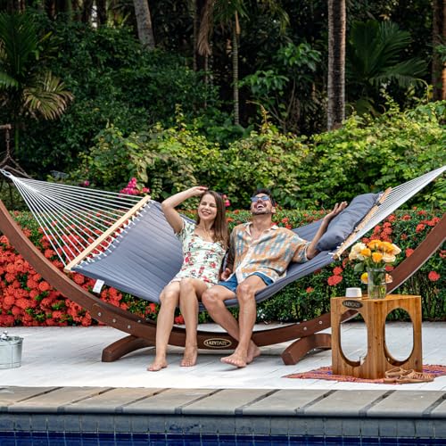 Lazy Daze 12 FT Double Quilted Hammock with Spreader Bar for Outside, Gray | 2 Person Heavy Duty Hammock with Detachable Pillow and Carabiners for Outdoor Backyard Poolside, 450lbs Weight Capacity - color: Dark Gray