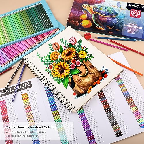 KALOUR Pro Colored Pencils,Set of 520 Colors,Artists Soft Core with Vibrant Color,Ideal for Drawing Sketching Shading,Coloring Pencils for Adults Artists Beginners