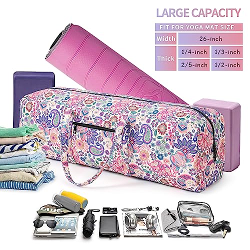 Boulder Bee | Yoga Mat Bag | Large Yoga Mat Carrier with Wet Pocket | Yoga Gifts | Gym Tote Bag for Women - color: Pink