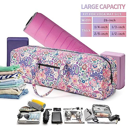 Boulder Bee | Yoga Mat Bag | Large Yoga Mat Carrier with Wet Pocket | Yoga Gifts | Gym Tote Bag for Women - color: Pink