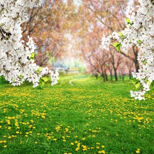 AOFOTO 8x8ft Spring Scenery Photos Backdrop Countryside Garden Park Yellow Dandelion Meadow Flowers Blossom Background for Photography Florets Sweet Floral Grass Kid Baby Portrait Photo Studio Props - size: 8x8ft