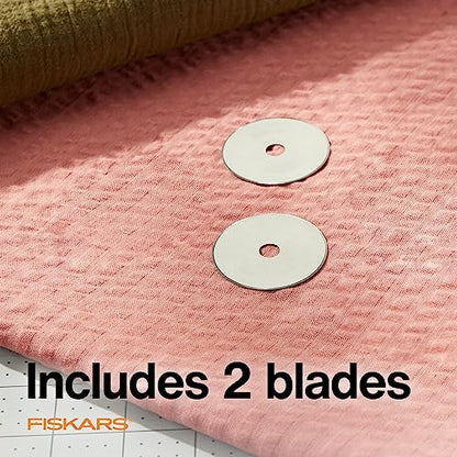 Fiskars 45mm Titanium Rotary Cutter Blade Replacements for Fabric, 2-Pack | Premium Steel with Titanium Coating for Ultimate Durability, Precision Cutting for Crafts, Sewing, and Quilting Projects - size: 45mm, style: 2 Pack - Titanium