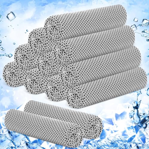 Hosuly 12 Pieces Cooling Towels, 40 x 12 Inch Ice Cool Towel for Neck and Face Microfiber Soft Breathable Chilly Rags for Yoga, Sports, Golf, Gym, Running, Workout(Light Gray) - color: Light Gray