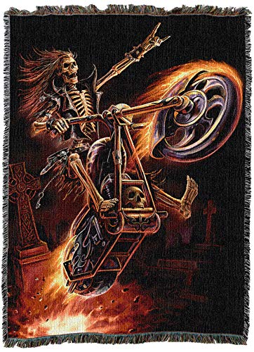 Pure Country Weavers Hell Rider Skeleton Woven Blanket by Anne Stokes - Fantasy Gift Cotton Tapestry Throw - Made in The USA - 72" x 54" - color: Hell Rider, size: 72" x 54"