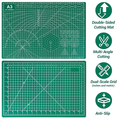 5Pack A3 Self Healing Cutting Mats,12" x 18" Double Sided PVC Craft Pads with Grid & Geometric Templates for Sewing,Scrapbooking,DIY Projects
