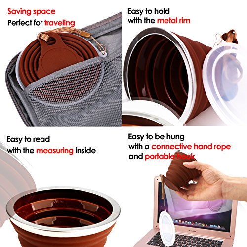 ME.FAN Silicone Collapsible Travel Cup - Silicone Folding Camping Cup with Lids - Expandable Drinking Cup Set - Portable, Graduated [9.22oz] - color: 4 Pack-Black