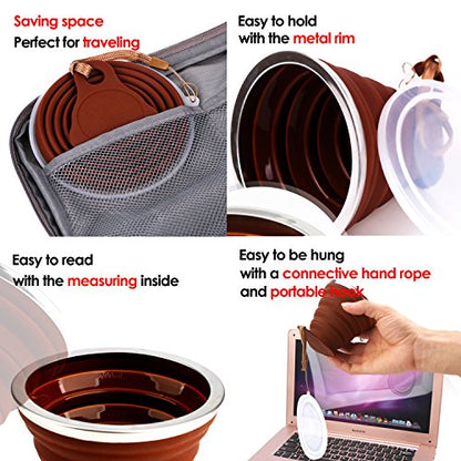 ME.FAN Silicone Collapsible Travel Cup - Silicone Folding Camping Cup with Lids - Expandable Drinking Cup Set - Portable, Graduated [9.22oz] - color: 4 Pack-Black