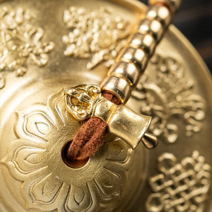 Tibetan Meditation Bell, Brass Tingsha Cymbals with Cloth Bag - size: Eight Symbols with Beads