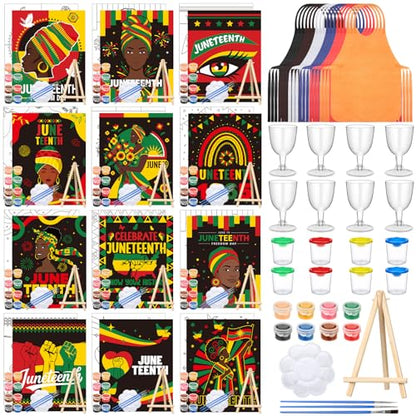 Sherr 96 Pcs 12 Sets Pre Drawn Canvas Kit for Painting Craft Sip and Paint Kit for Adults Pre Printed Canvas Painting Favor for DIY Birthday Gifts Adult's Date Party, 8 x 10 Inches(Juneteenth) - style: Juneteenth