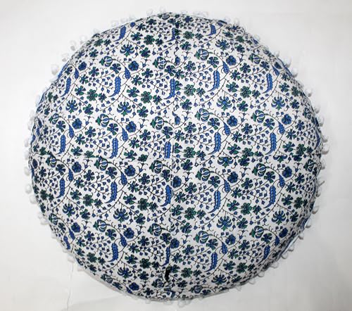 INDIAN CRAFT CASTLE ICC 32 Inch Large Round seat Floor Cushion Cover Chair Ottoman Pouf Pillow Cover Meditation Floor Cushion Covers Seating pouffe Throw Covers Sky Blue - color: Sky Blue