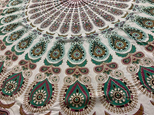 raajsee Mandala Round Beach Tapestry Hippie/Boho Beach Blanket Roundie/Indian Cotton Throw Bohemian Round Table Cloth/Yoga Mat Meditation Picnic Rugs 70 inch Circle (WHITE BROWN) - color: WHITE BROWN