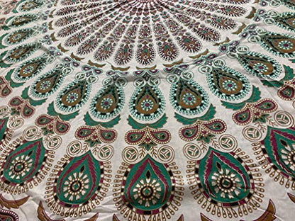 raajsee Mandala Round Beach Tapestry Hippie/Boho Beach Blanket Roundie/Indian Cotton Throw Bohemian Round Table Cloth/Yoga Mat Meditation Picnic Rugs 70 inch Circle (WHITE BROWN) - color: WHITE BROWN