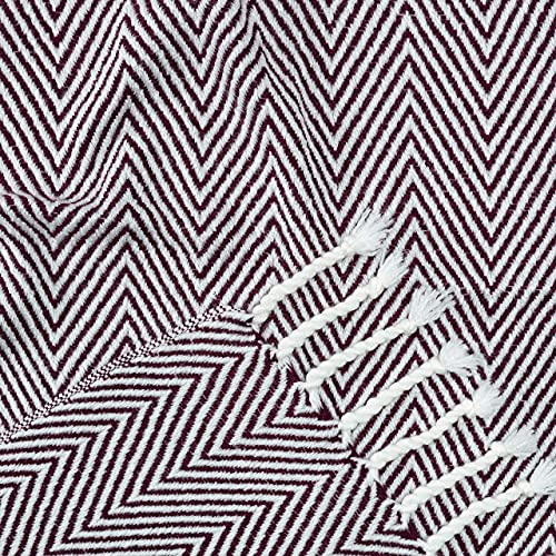 Chanasya Premium Chevron Super Soft Acrylic Throw Blanket with Tassels Cozy Lightweight Fluffy Woven Blanket for Bed Sofa Chair Couch Living Bed Room Deep Red and White Blanket (50x65 Inches) Wine - color: Wine
