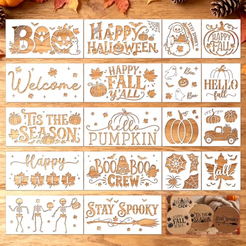 Sitsink Halloween Stencils for Painting Ghost Pumpkin Fall Template Wall | 20 reusable stencils, fall harvest halloween dual theme painting templates, DIY template for rug mat furniture wall canvas - style: fall and halloween