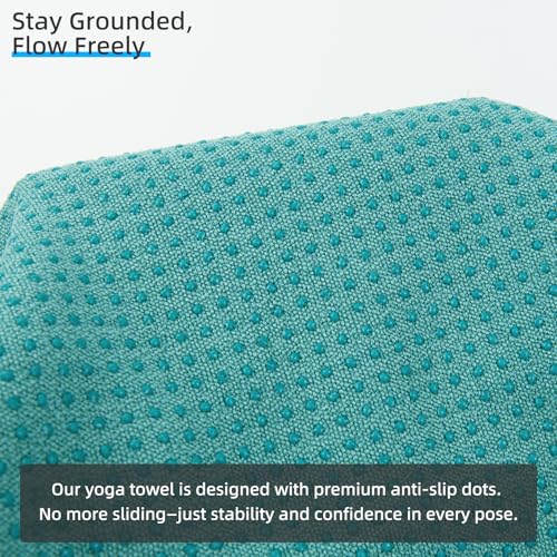 YESLIFE Non-Slip Yoga Towel, 72"x24", Cyan | Microfiber yoga mat towel, grip dots, sweat absorbent, hot yoga Pilates workout, includes sweat towel, Cyan - color: Cyan