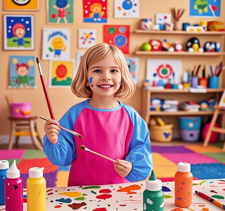 2 Pack Kids Art Smock Waterproof with Long Sleeve and 3 Roomy Pockets Artist Children Aprons for Toddlers Age 3-8 Painting Crafts（Rose Red+Lake Blue） - color: 2 Pack Rose Red+lake Blue