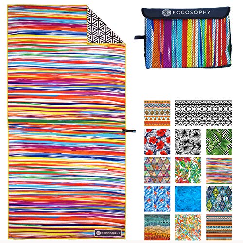 ECCOSOPHY Microfiber Beach Towel - Quick Dry, Sand Free and Oversized 71x35 | Super absorbent, lightweight, swimming, gym, extra large, pool, cruise, camping, yoga, travel, compact, carry bag, vacation - color: Key West