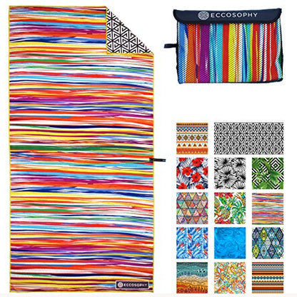 ECCOSOPHY Microfiber Beach Towel - Quick Dry, Sand Free and Oversized 71x35 | Super absorbent, lightweight, swimming, gym, extra large, pool, cruise, camping, yoga, travel, compact, carry bag, vacation - color: Key West