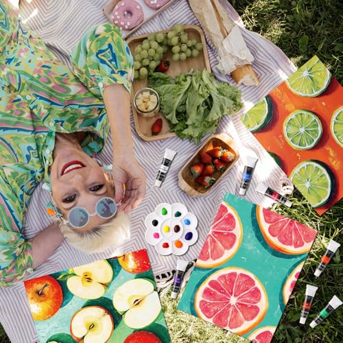 Cholemy 36 Pcs Paint and Sip Kit Gift for Adults 8''x10'',Colorful Fruits | Pre Drawn Canvas, Painting DIY Afro Acrylic Painting Kit, Wood Easel Brushes, Date Night Bulk, Summer Halloween Party - style: Colorful Fruits
