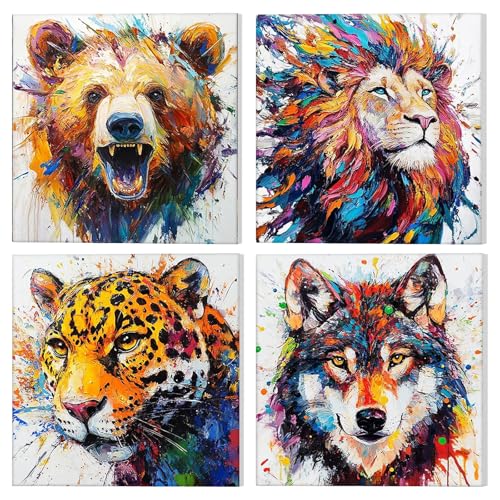 GHHKUD 4 Pack Animals Paint by Numbers Kits for Adults with Frame, DIY Peinture a Numero Adultes Enfant Colorful Animals, Framed Painting by Numbers on Canvas Gifts for Home Decor 20x20cm - color: Animals