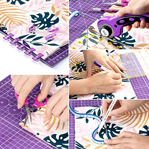 Rotary Cutter Set,Sewing Quilting Supplies,45mm Fabric Cutters,A3 Cutting Mat for Sewing,Acrylic Rulers,Scissors,Exacto Knife,Clips,Beginners Sewing Accessories,Fabric Cutter Kit