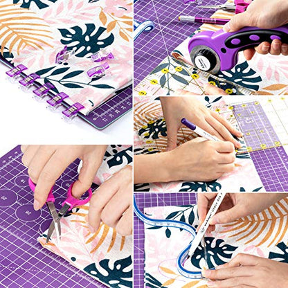 Rotary Cutter Set,Sewing Quilting Supplies,45mm Fabric Cutters,A3 Cutting Mat for Sewing,Acrylic Rulers,Scissors,Exacto Knife,Clips,Beginners Sewing Accessories,Fabric Cutter Kit