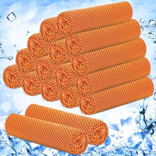 Hosuly 12 Pieces Cooling Towels, 40 x 12 Inch Ice Cool Towel for Neck and Face Microfiber Soft Breathable Chilly Rags for Yoga, Sports, Golf, Gym, Running, Workout(Orange) - color: Orange