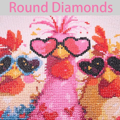 Diamond Art Painting Kits for Adults, Cute Chickens Full Drill Diamond Dots Paintings for Beginners, Funny Farm Animal Round 5D Paint with Diamonds Pictures Gem Art Painting Kits DIY Crafts 14x14In - color: Chicken