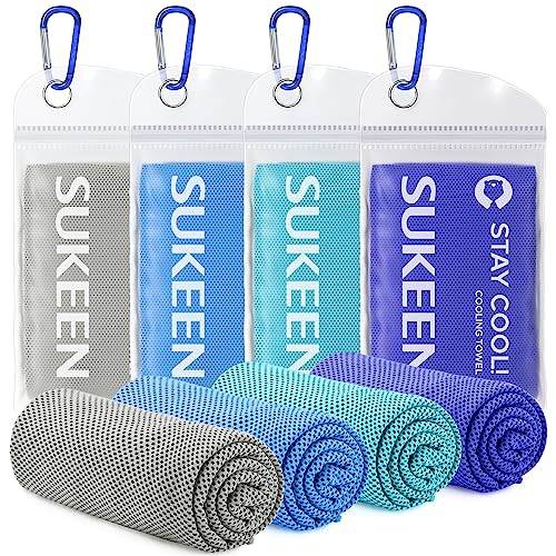 Sukeen 4 Pack Cooling Towels (40"x12") for Neck and Face Instant Cooling | Stay Cool in Hot Weather,Versatility,Soft,Breathable,Durability for Sports,Outdoor activities,Summer works in heat - color: Blue/Grey/Royal Blue/Lake Blue