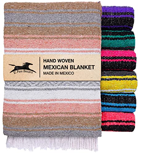 El Paso Designs Mexican Yoga Blanket – Colorful Falsa Serape Throw for Yoga, Beach, Picnic, Saddle, or Home Décor – Soft Woven Boho Blanket (Champagne) - color: Champagne