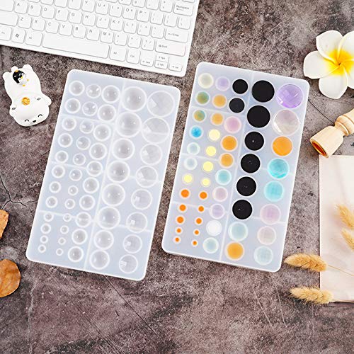 2 Pcs Cabochon Gem Silicone Mold,Large | Clear Round Silicone Mold for Making Earrings, Jewelry Making, Crafting Projects - color: round-large