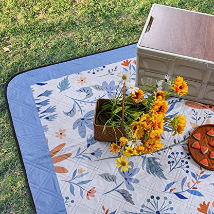 DEWUR Picnic Blankets 79"x79" Extra Large Outdoor Blanket Beach Blanket Waterproof SandProof Picnic Mat Washable Foldable Portable for Grass Lawn Beach Camping (White with Flowers) - color: White With Flowers