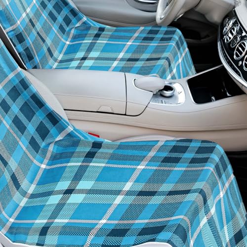 Hahafelt 2 Pack Car Seat Towel Cover with Storage Bag, Blue Plaid | 63 x 32 in Car Towel Seat Cover Non Slip Waterproof, Gym Workout Swimming Running, Machine Washable Sweat Absorbent Protector - style: Blue Plaid
