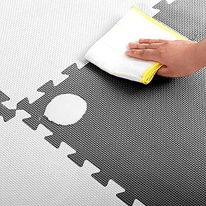 DEAYOU 16 Tiles Interlocking Foam Mat Floor Tiles, 12" x 12" EVA Foam Puzzle Mat with Borders, 0.4" Thick Soft Protective Exercise Padding Mats for Fitness, Play, Gym, Black and Cream White