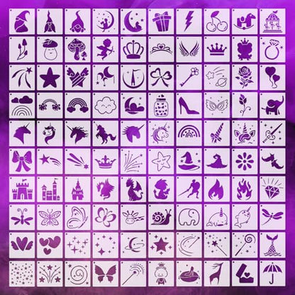 Fainne 100 Pcs 2 Inch Girl Theme Stencils Small Stencils for Painting | Reusable Craft Stencils, DIY Scrapbook, Wood Wall Fabric Rock Chalkboard Sign Painting, Home Art Decor Projects - style: Girls Theme