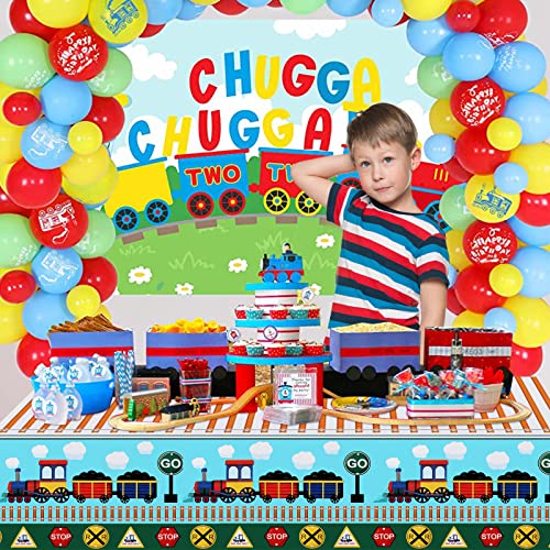 PHOGARY 2 Pack Train Tablecloths, Disposable Plastic Table Covers | Train Themed Tablecloth for Birthday Railroad Party Decorations