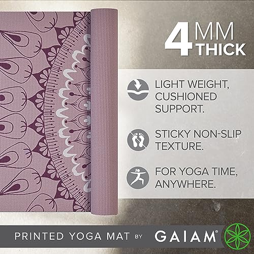 Gaiam Yoga Mat Classic Print, 4mm Non-Slip Mat - color: Here & Now Dusty Rose