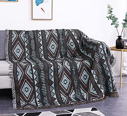 Luxlovery Beige Bohemian Sofa Throw Blankets Ethnic Woven Boho Geometric White and Khaki Throw Blanket for Couch Aztec Bed Throws Oversized Chair Sofa Cover with Tassels(63"x102") - color: Mocha, size: 63"x102",160x260cm